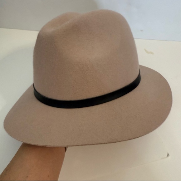 Light Brown 100% Wool Wide Brim Fedora Hat Belted Brim Band - Picture 5 of 6